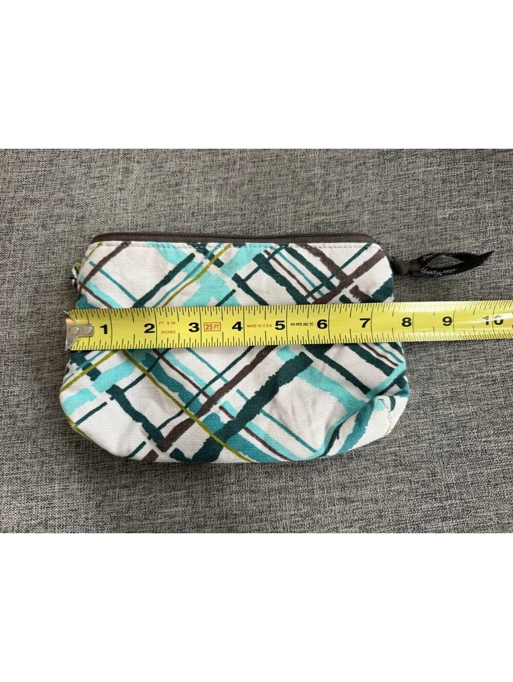 Thirty One Mini Zipper Pouch In Sea Plaid Cosmetic Bag 7.5”x5”
